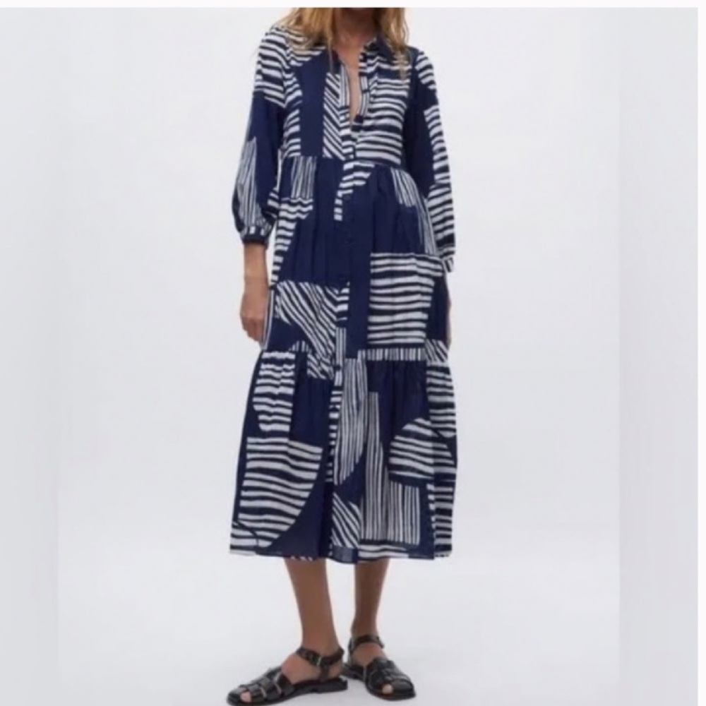 Zara Geometric Lightweight Shirt Midi Dress